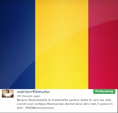 Mesajul postat de Adrian Mutu pe Instagram.