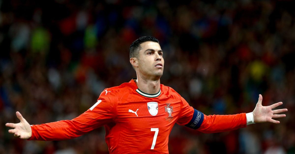 Cristiano Ronaldo se bucură după un gol marcat în timpul meciului de calificare pentru Cupa Mondială 2026 dintre Portugalia și Ungaria pe Estadio Jose Alvalade, pe 14 octombrie 2025, la Lisabona, Portugalia.