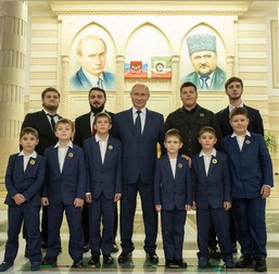 Vladimir Putin poses with sons of his strongman ally Ramzan Kadyrov, 47, ruler of Chechnya republic, a Russian region. Kadyrov is believed to be a father of 15 from at least three polygamous wives, even though polygamy is illegal in Russia.,Image: 900638649, License: Rights-managed, Restrictions: *** HANDOUT image or SOCIAL MEDIA IMAGE or FILMSTILL for EDITORIAL USE ONLY! * Please note: Fees charged by Profimedia are for the Profimedia's services only, and do not, nor are they intended to, convey to the user any ownership of Copyright or License in the material. Profimedia does not claim any ownership including but not limited to Copyright or License in the attached material. By publishing this material you (the user) expressly agree to indemnify and to hold Profimedia and its directors, shareholders and employees harmless from any loss, claims, damages, demands, expenses (including legal fees), or any causes of action or allegation against Profimedia arising out of or connected in any way with publication of the material. Profimedia does not claim any copyright or license in the attached materials. Any downloading fees charged by Profimedia are for Profimedia's services only. * Handling Fee Only ***, Model Release: no