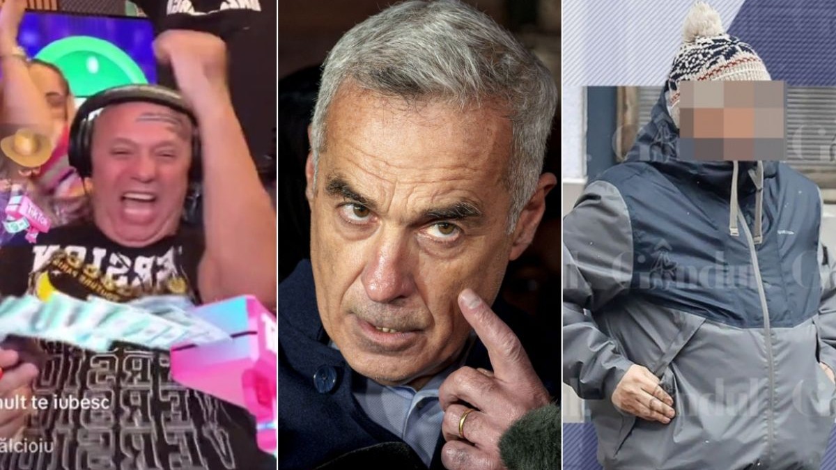 Colaj foto cu poza din stânga realizată în timpul unui live pe TikTok, în care apare Nicolae Guță bucurându-se de banii primiți, în mijloc Călin Georgescu, iar în partea dreaptă un bărbat, cu fața blurată, despre care se crede că este BOGPR