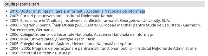 Extras din CV-ul lui Gabriel Vlase de pe site-ul Parlamentului