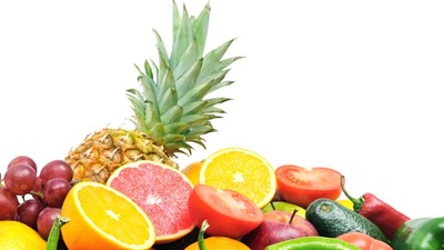 fruits and vegetables isolated on a white