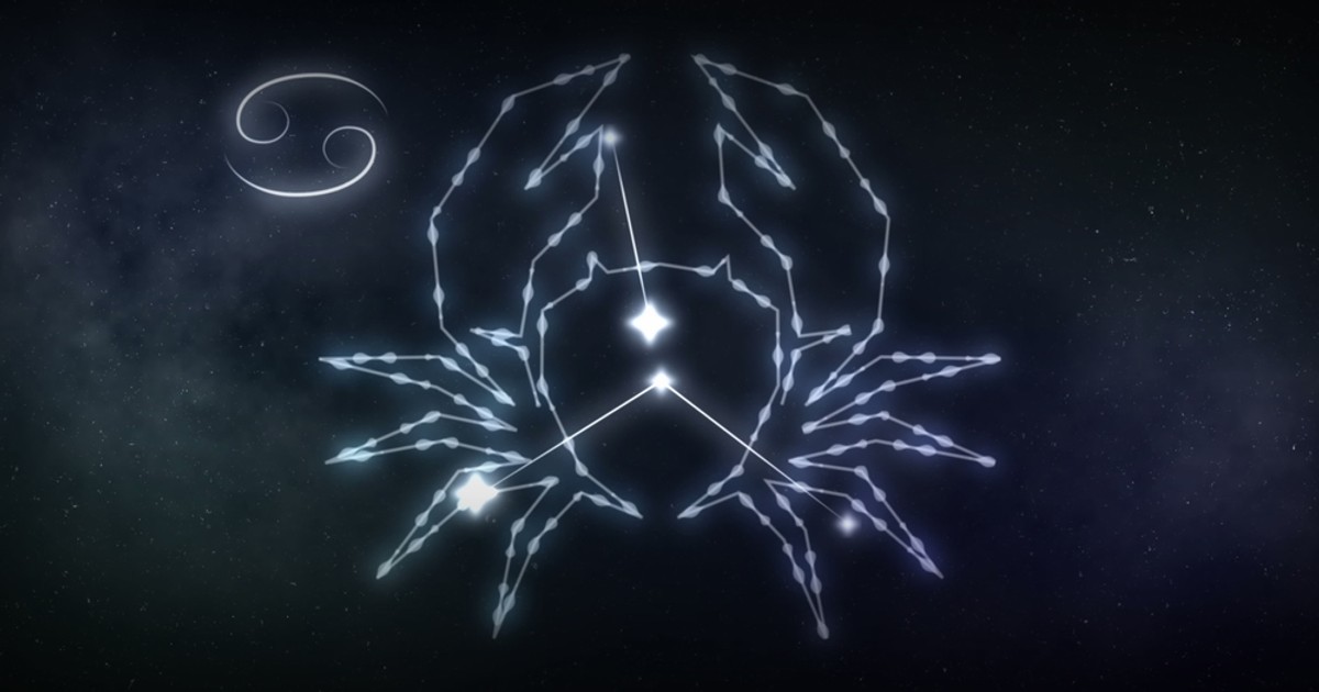 Horoscop zodia Rac în 2024 - Imagine cu semnul zidiei Rac format din stele unite cu o linie strălucitoare.
