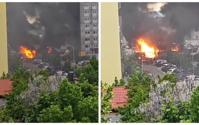 Incendiu puternic într-un cartier din Brașov. Oamenii sunt sfătuiți să își închidă ferestrele din cauza fumului