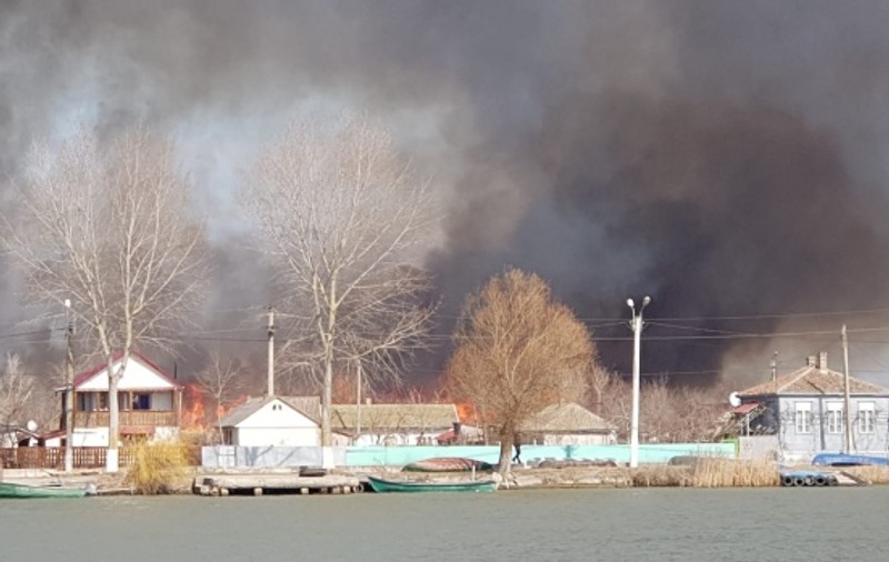 Sute de hectare de stuf au luat foc, în Sulina. Primarul susține că localnicii i-au dat foc intenționat: "Noi nu putem controla ce fac ei"