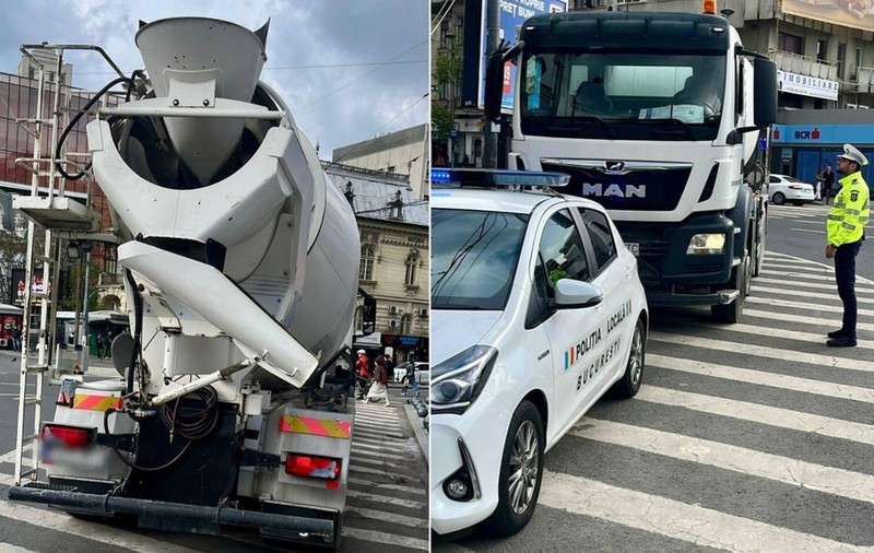 Șofer amendat cu 5.000 de lei, pentru că a vrut să treacă cu o betonieră pe Bulevardul Magheru din București, deși nu avea autorizație pentru zona A