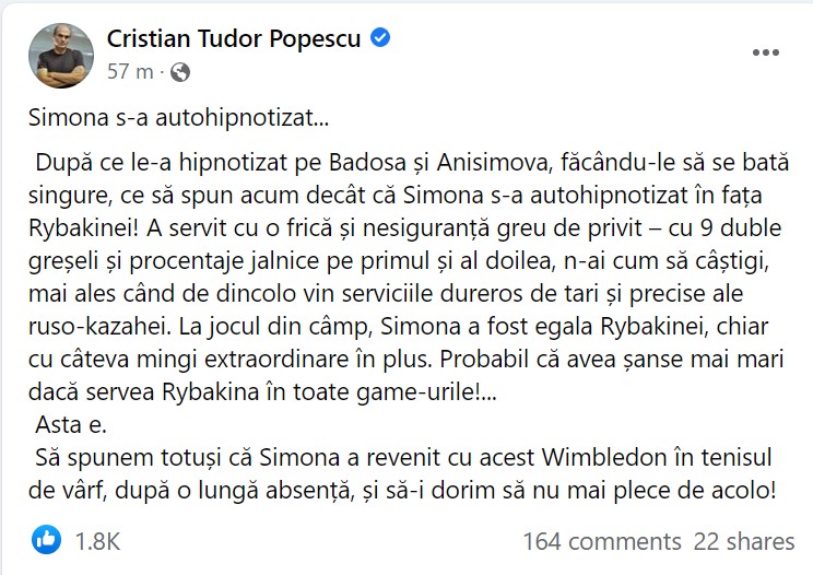 Postarea lui Cristian Tudor Popescu
