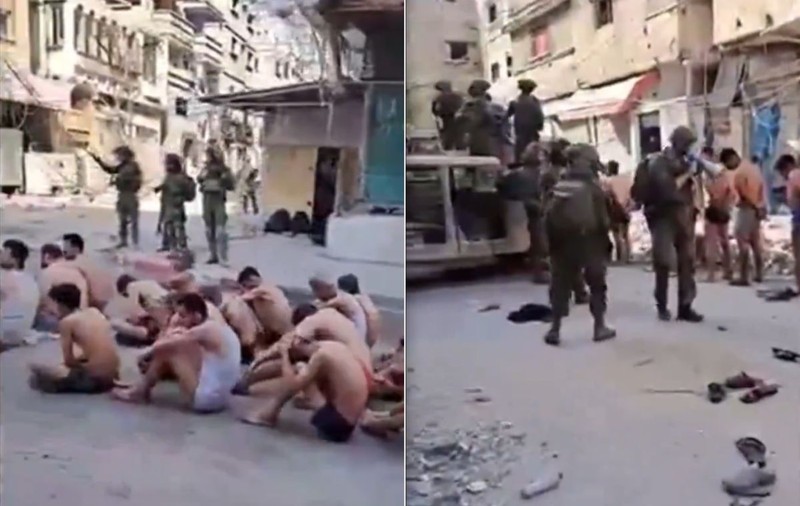 Imagini din Fâșia Gaza: zeci de „membri Hamas”, dezbrăcați și reținuți de armata israeliană. „Îi arestăm pe toți și îi interogăm”