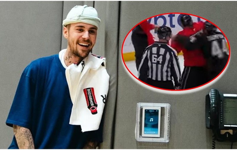 Justin Bieber „luptă” pe gheață cu un jucător de hochei. Întreaga scenă a fost filmată și postată pe internet