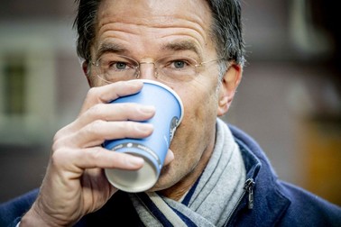 Prime Minister Mark Rutte with coffee upon arrival at the Binnenhof, prior to the weekly cabinet meeting in The Hague, Netherlands on January 19, 2024. Photo by Robin Utrecht/ABACAPRESS.COM
