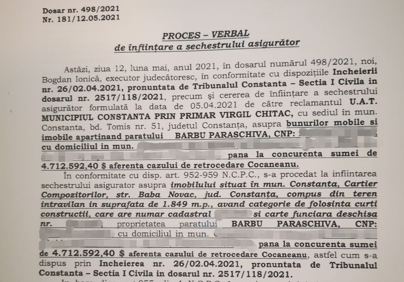 Procesul-verbal prin care s-a instituit sechestrul asigurător