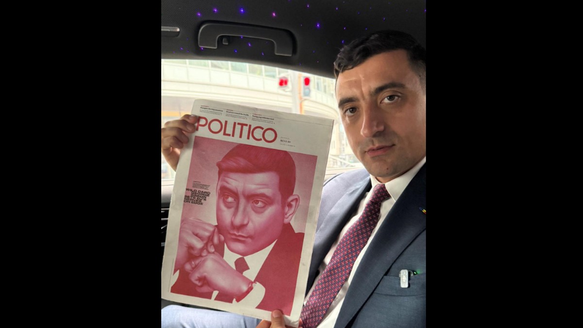 George Simion prezintă revista Politico în care apare pe copertă