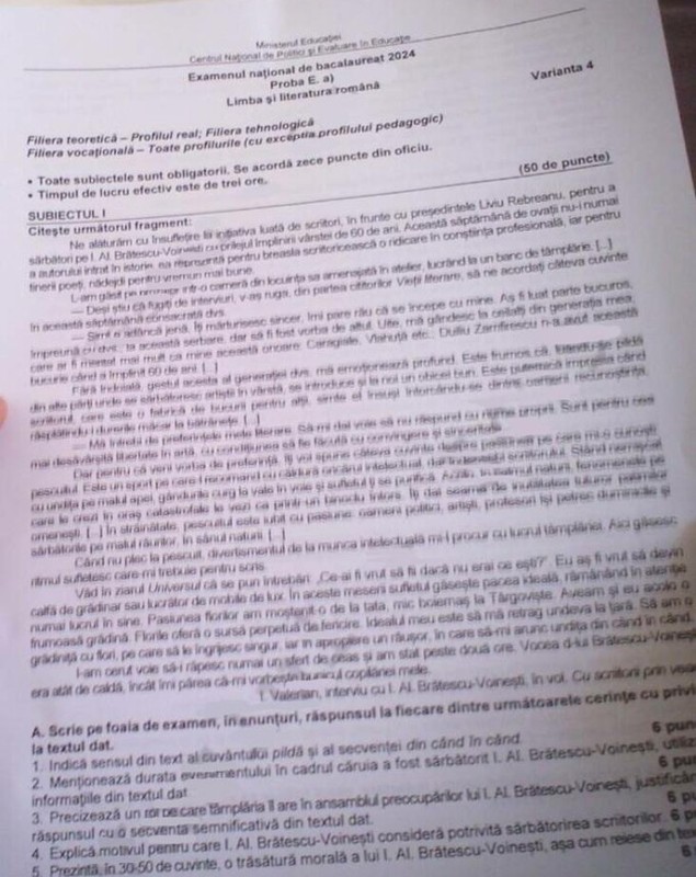 Subiecte BAC Română 2024 - sesiunea de toamnă. Ce a picat la prima probă a examenului de Bacalaureat