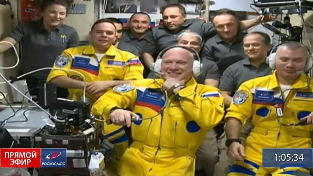 Cosmonauții ruși la Stația Spațială Internațională. Foto: captură Roscosmos TV, via Space.com