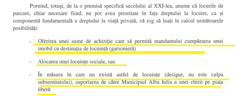 Fragment din scrisoarea de refuz trimisă de Titel Jurca primăriei prin mandatarul Centrul pentru Resurse Juridice