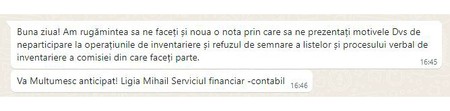 Mesajul primit pe 5 decembrie despre Comisia de Inventariere