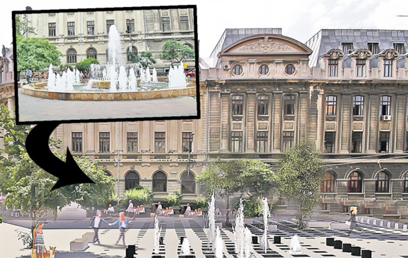 Fântâna de la Universitate, înlocuită cu jeturi de apă