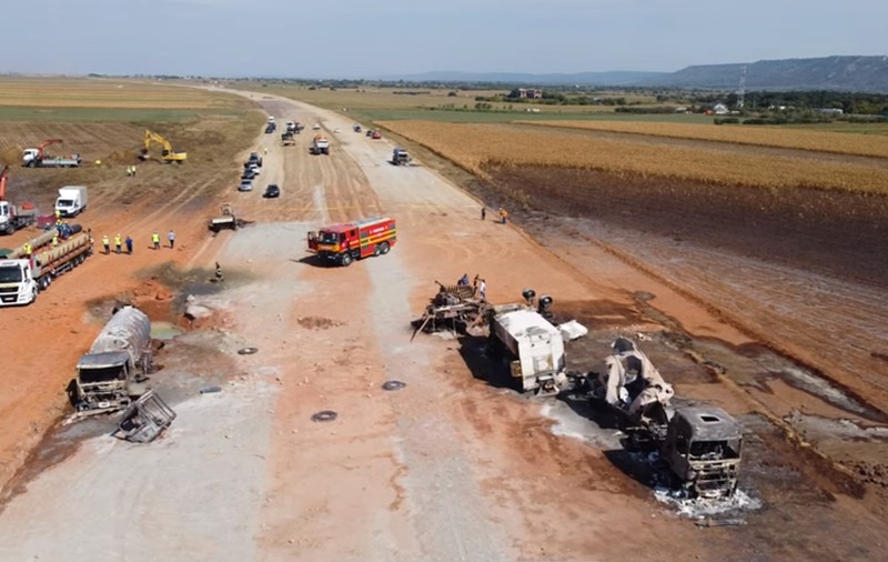 Imagini din dronă cu locul unde a avut loc explozia de pe șantierul Autostrăzii Moldovei