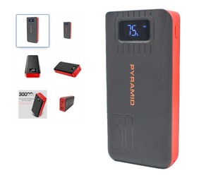 Baterie externă PYRAMID 30000 mAh, display LED, power bank, lanternă LED, 2 x porturi USB, Type C, încărcare rapidă, roșu, PWB1