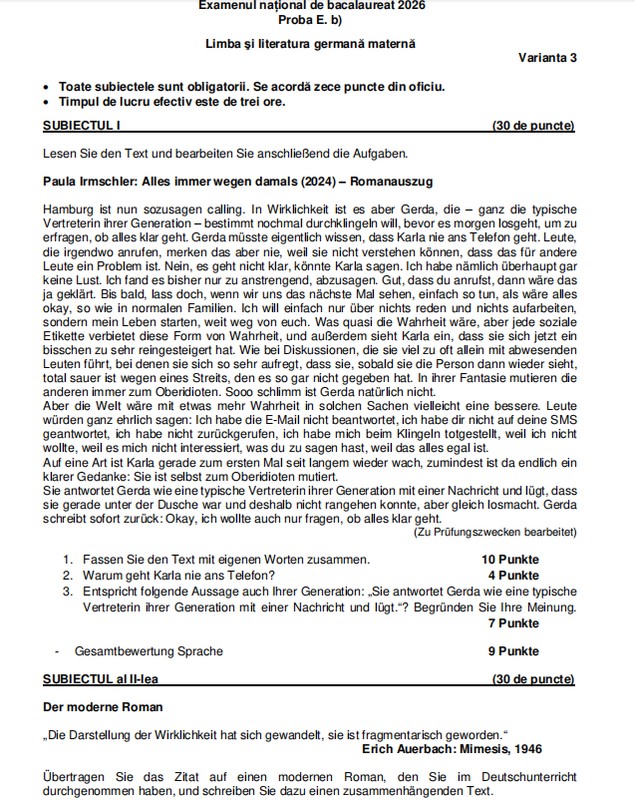 Ce subiecte au avut de rezolvat elevii la proba la Limba maternă la BAC 2026, sesiunea de toamnă