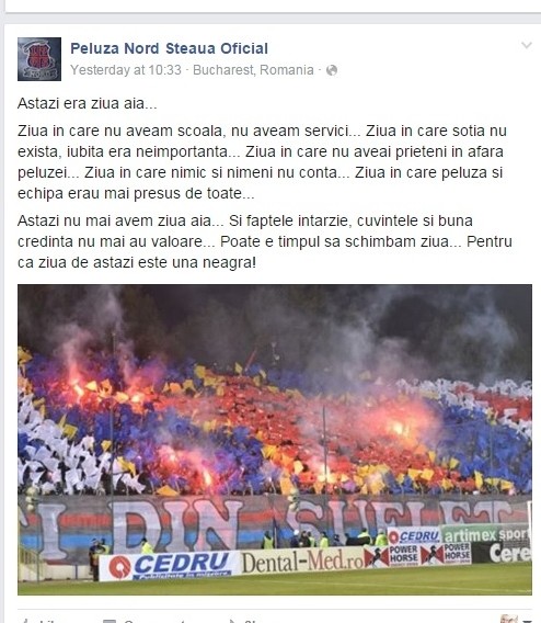 Mesajul de azi al celor din peluza Nord