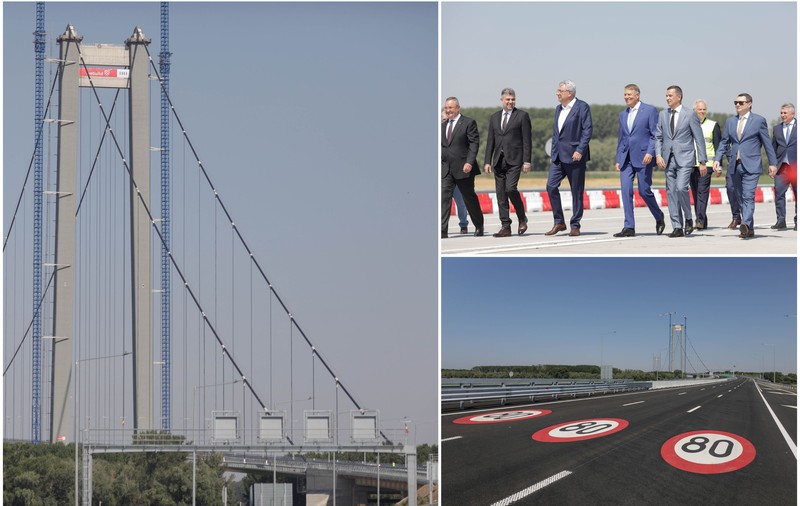 Podul suspendat peste Dunăre, deschis circulației, cu restricții pe timpul nopții. Iohannis: „Cea mai amplă construcție din ultimele 3 decenii"