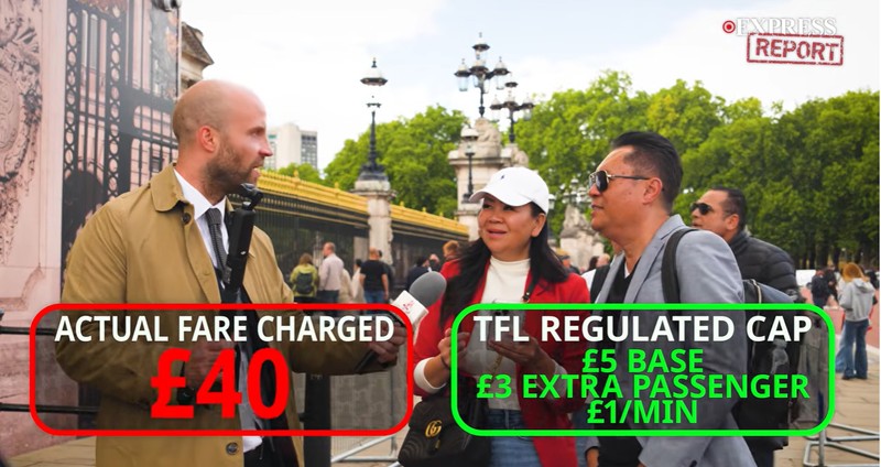 Acești turiști au plătit 40 de lire pe o cursă care ar fi trebuit taxată cu 15 lire Sursa foto: Captură Youtube Daily Express