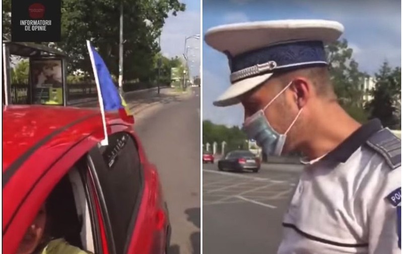 VIDEO | Șofer oprit de poliţie în București, pentru că avea agăţat steagul României pe maşină. ”Aţi depăşit gabaritul maşinii“