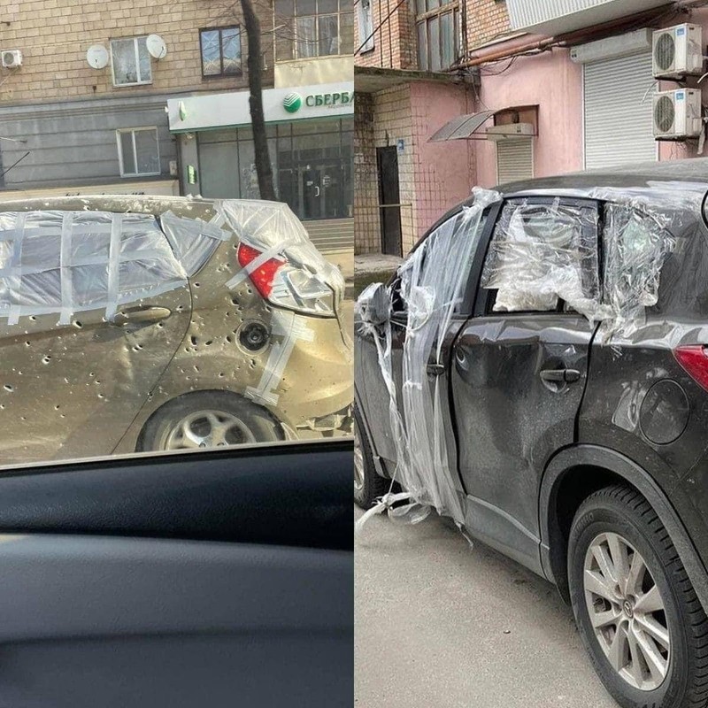 Mașini din Mariupol. Foto: Facebook / Euromaidan Press