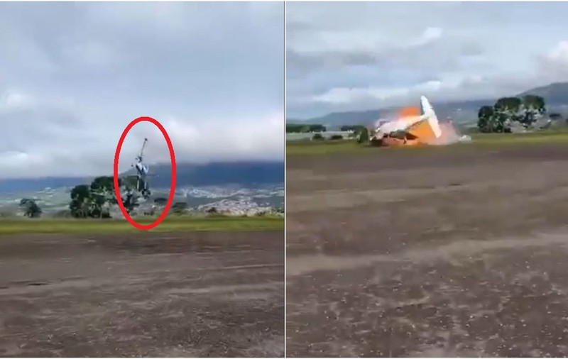 Momentul în care avionul privat din Columbia s-a prăbușit și ia foc, după ce s-a ridicat de la sol, s-a răsucit și s-a dus în bot. Șase oameni au murit