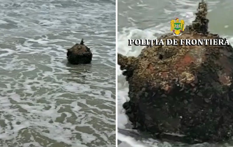 VIDEO | Mină marină, descoperită pe plajă, la Sfântu Gheorghe