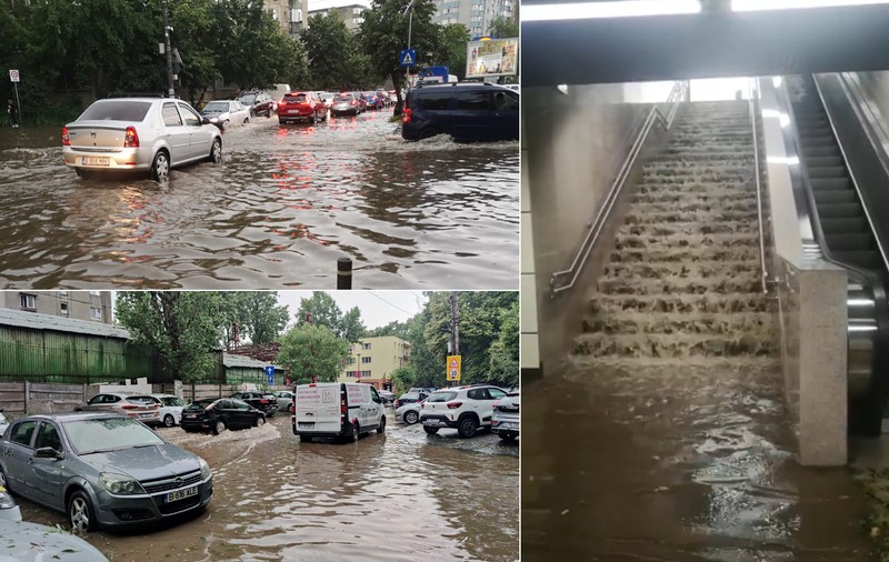 Inundații la Gara de Nord, în 4 stații de metrou și pe mai multe străzi, după codul roșu de ploi torențiale din București