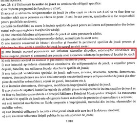 Punctul g din „Regulamentul activităților specifice serviciului de administrare, amenajare și întreținere a spațiilor de joacă, fitness și sport aferente domeniului public din Municipiul Botoșani”