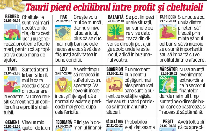 Cum stăm cu banii săptămâna viitoare | Taurii pierd echilibrul între profit şi cheltuieli