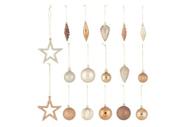 Set 40 globuri de Crăciun, diferite modele si finisaje, champagne
