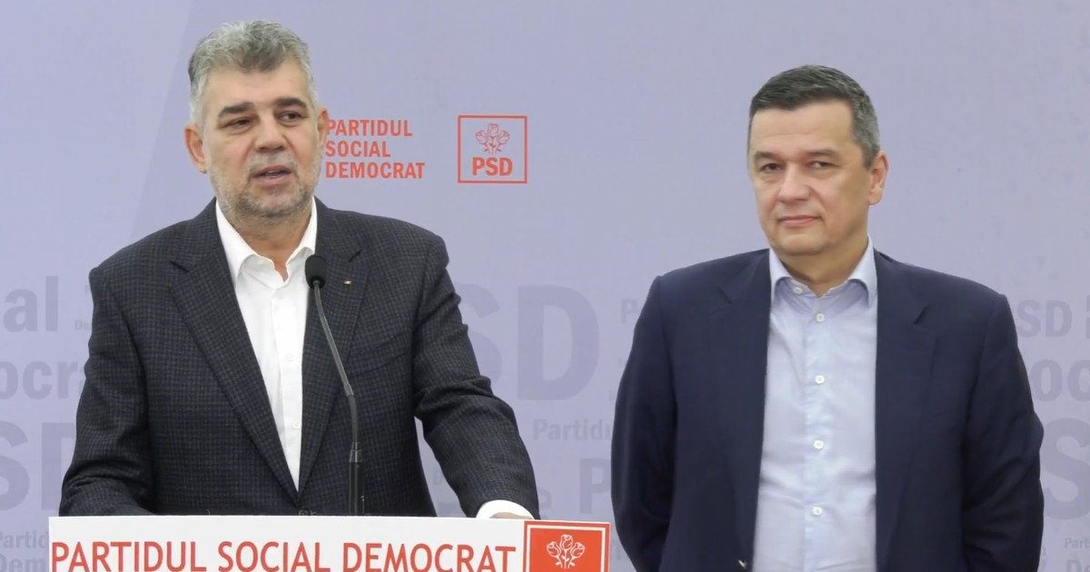 Marcel Ciolacu și Sorin Grindeanu, la o conferință de presă desfășurată pe 25 octombrie la PSD Buzău