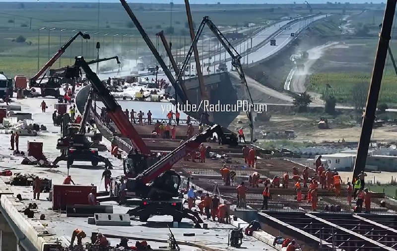 Viaductul de la Cleja din Bacău este ca un furnicar: peste 400 de muncitori pe șantierul de 1,2 kilometri din A7