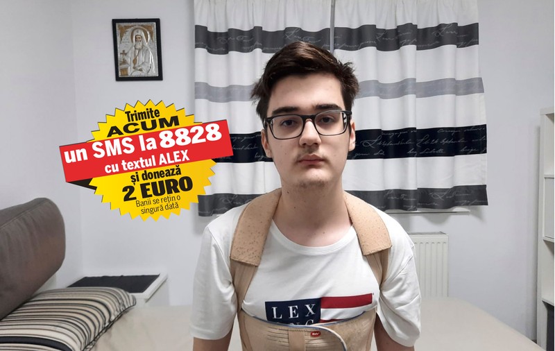 Bolnav de o formă de cancer care i-a atacat iar coloana vertebrală, Alex este tratat în Turcia. Pentru terapii radio și investigații, băiatul are nevoie de 15.000 de euro