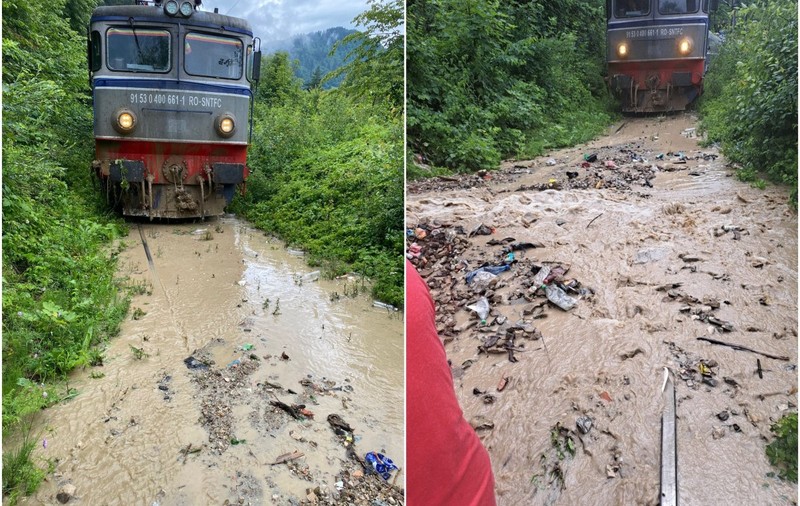 Sute de persoane au fost blocate în două trenuri surprinse de o alunecare de teren în Suceava. Precizările CFR