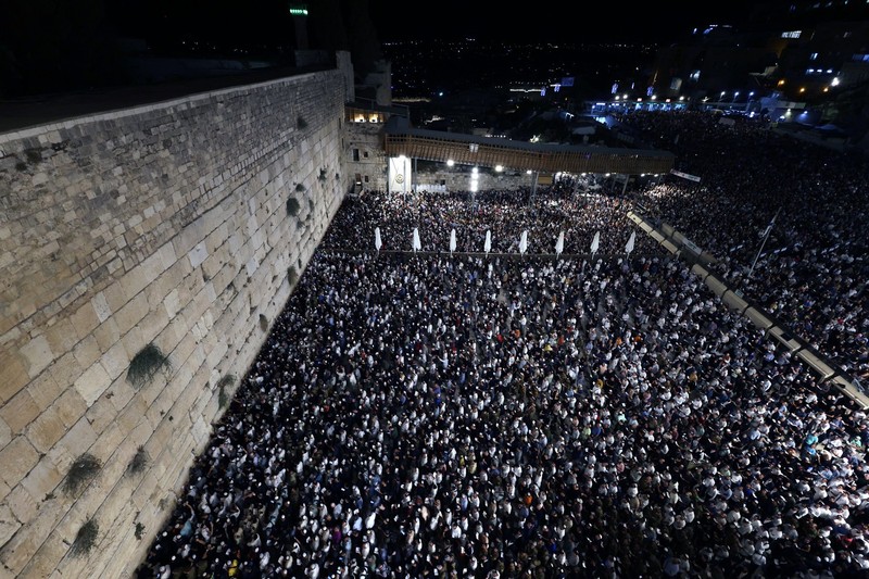 Religious Jews participate in the Slichot (forgiveness) prayer at the Western Wall in the old city of Jerusalem on October 2, 2022, before the Day of Atonement, or Yom Kippur. the Day of Atonement or Yom Kippur, the most sacred day of the Jewish calendar which will begin in the evening of October 4.,Image: 727641254, License: Rights-managed, Restrictions: , Model Release: no