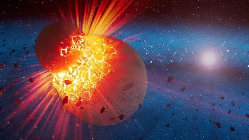Ilustrație NASA cu două planete care se ciocnesc.