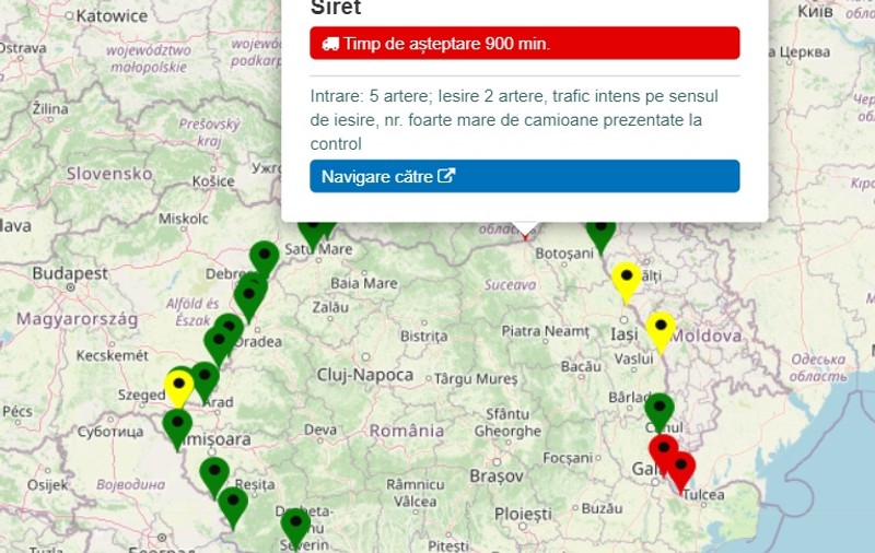 Cozi uriașe la Vama Siret. TIR-urile și camioanele stau și 900 de minute ca să iasă din ţară