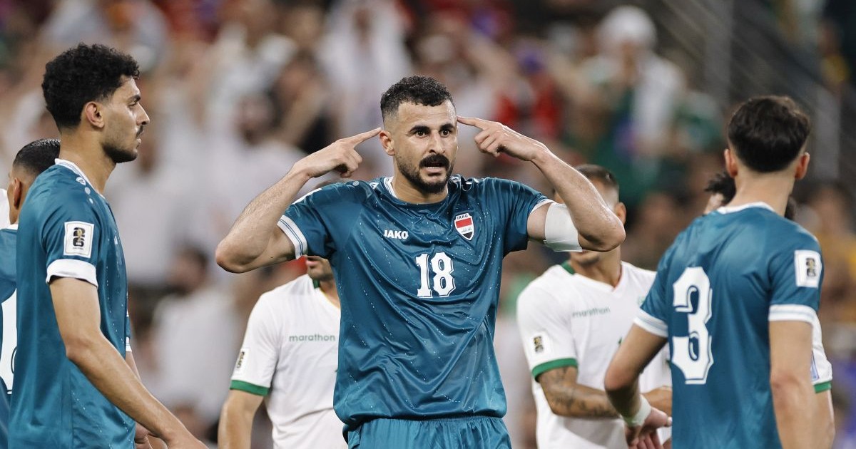 Aymen Hussein din Irak reacționează în timpul meciului final al turneului play-off al Cupei Mondiale FIFA 2026 dintre Irak și Bolivia, desfășurat pe Estadio Monterrey, pe 31 martie 2026, în Guadalupe, Mexic