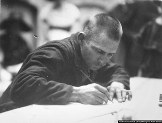 Frank G. Carpenter: „«Da». Un emigrant român la Consulatul SUA din București întocmește o cerere pentru o călătorie în (America), țara cărămizilor de aur. Sute de persoane sunt respinse zilnic din cauza contingentului de cereri prea mare.”