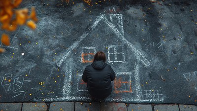 man-drawing-house-with-chalk-floor