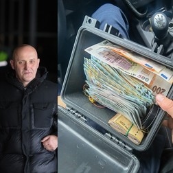 Horațiu Potra și banii descoperiți de oamenii legii asupra sa. Foto colaj Inquam Photos/ George Călin