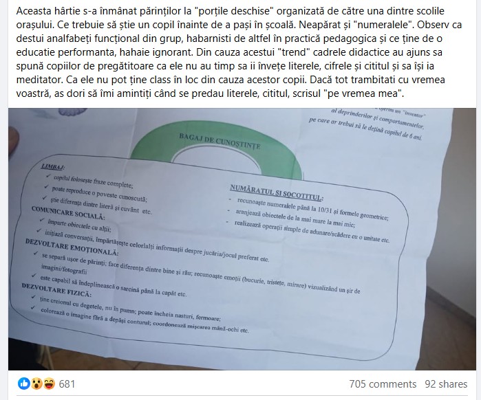 Postarea care i-a divizat pe părinți Foto: Facebook