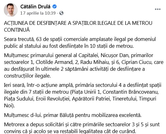 Mesajul ministrului Cătălin Drulă