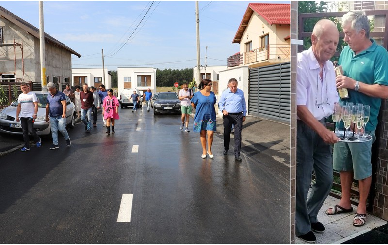 Asfaltarea unei străzi din Pitești, sărbătorită cu șampanie. Primar: „Le-am spus să le fie de bine”