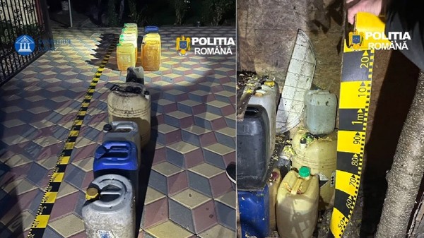 La percheziții au fost descoperiți peste 400 de litri de combustibil